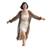 FDHBDF Kimono con estampado de leopardo para mujer, moda con estampado de leopardo, cubierta de bikini, cárdigan largo de verano, holgado, ligero, para vacaciones en la playa