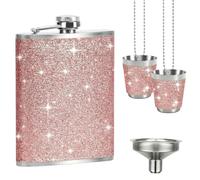 FDHBDF Petaca de acero inoxidable de 240 ml para mujer, color rosa brillante, con 2 vasos de chupito, petaca pequeña portátil para viajes, fiestas, camping, regalos rosas para mujeres