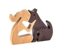 FDHBDF Tallado en madera para perros Escultura humana y perro Joyería de mesa creativa Estatuas de madera hechas a mano Decoración de mesa en estantería