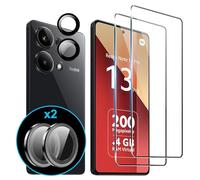 FDHYFGDY 2 Piezas Cristal Templado para Xiaomi Redmi Note 13 Pro 4G/Poco M6 Pro 4G, 2 Piezas Película de Vidrio para Cámara, Dureza 9H, Protector de Pantalla Antiarañazos y Antiburbujas