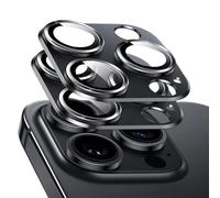 FDHYFGDY 2 Piezas Protector de Lente Cámara para iPhone 16 Pro/iPhone 16 Pro Max, Cobertura Completa 9H Cristal Vidrio Templado Anillo, Placa Metal Mate, (Negro)