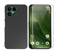 FDHYFGDY Funda para Fairphone 6 Carcasa Protectora de Silicona + 1x Protector Pantalla,Cubierta Trasera Mate, Tacto Suave, Antiarañazos, Antihuellas (Negro)