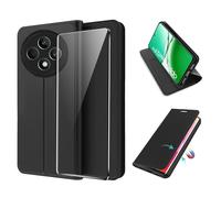 FDHYFGDY Funda para OPPO Reno 12 F 4G/5G OPPO Reno 12 FS 4G/5G + 1x Cristal Templado, Funda de Cuero PU Premium Antigolpes [Imán] [Función de Soporte] [Ranura para Tarjetas] Carcasa con Tapa, Negro