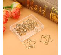 Fdit 10 Clips de Papel de Metal, Diseño de Estrella y Luna, Clips Marcapáginas de Oro Galvanizado con Pequeña Caja de Almacenamiento, para Oficina, Escuela, Organización del Hogar