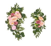 Fdit 2 Piezas de Flores Artificiales, Guirnalda Floral de Boda, Decoración de Romántico para Señales de Bienvenida, Decoración de Ceremonia de Entrada de Recepción (Pink)