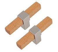Fdit 2 Tiradores de Madera para Armario, Pomos Modernos y Elegantes para Puerta de un Orificio con Tornillos para Cajón de Cocina, Armario y Aparador (plata cepillada)