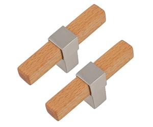 Fdit 2 Tiradores de Madera para Armario, Pomos Modernos y Elegantes para Puerta de un Orificio con Tornillos para Cajón de Cocina, Armario y Aparador (plata cepillada)