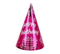 Fdit 20 Gorros de Fiesta de Cumpleaños, Sombreros Cónicos con Estampado de | Diseño Cónico Brillante, Impresión de Pastel de Cumpleaños, Papel Resistente, para Niños y Adultos, Rojo Rosado