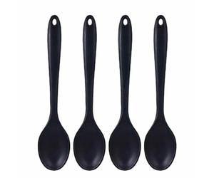 Fdit 4 Cucharas de Silicona, Antiadherentes, Utensilios de Cocina con Orificio para Colgar, Ideales para Remover, Mezclar, Servir, Hornear y cocinar. (BLACK)