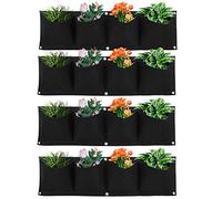 Fdit 4 Piezas 4 Bolsillos de Fieltro de Pared Vertical jardín Maceta Bolsa de Cultivo de Plantas Reutilizable montado en la Pared Bolsa de Cultivo para Plantas de Flores(Negro)