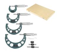 Fdit 4 Piezas de 0-100 Mm de Micrómetro con una Caja/cubierta de Madera Maciza, Ideal para Medición Precisa, Material de Carbón Cementado + Hierro Fundido, Adecuado para Ingenieros Mecánicos
