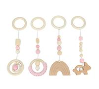 Fdit 4 Piezas de Juguetes Colgantes para Cochecito, Juguete Colgante de Madera para bebé, Adorno de Primera Infancia para Cochecito, Gimnasios y Guardería para Bebés (Pink)