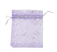 Fdit 50 Uds. Bolsas de Malla Transparente con Cordón, Bolsas de Regalo con Patrón de Estrella con Cuerdas de Satén para Embalaje de Recuerdo de Fiesta, Joyería de Dulces de Boda (PURPLE)