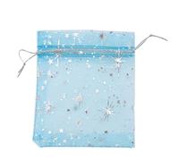 Fdit 50 Uds. Bolsas de Malla Transparente con Cordón, Bolsas de Regalo con Patrón de Estrella con Cuerdas de Satén para Embalaje de Recuerdo de Fiesta, Joyería de Dulces de Boda (azul claro)
