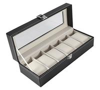 Fdit 6 Ranuras Caja de Reloj de Cuero PU Caja de Reloj para Hombre Caja de Presentación Reloj de Joyería Organizador de Relojes
