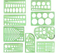 Fdit 9 Plantillas de Dibujo Geométrico, Regla de Plástico (Como se muestra) | Kit de 9 Plantillas, Formas Variadas, Verde Puro, de 7.48 a 11.9 Pulgadas, de 3.3 a 3.74 Pulgadas, Escala en centímetros.