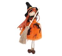 Fdit Adorno de Muñeca de Bruja Colgante, Figura de Bruja Pequeña de Halloween con Campanas y Escoba para Decoraciones de Fiesta de Halloween en Interiores y Exteriores (Orange)