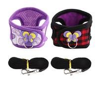 Fdit Arnés de Chinchilla Con Correa, 2 Piezas Red Grid + Purple Love Para Caminar Mascotas Pequeñas Sin Tirador Para Conejillos de Indias Hedgehog Hurón Hámster (S)