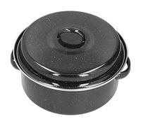 Fdit Asador de Esmalte Ovalado, Sartén de Hierro Fundido con Cubierta y Rejilla de Acero Inoxidable, Superficie Antiadherente de Esmalte Negro para un Calentamiento Uniforme, Sartén