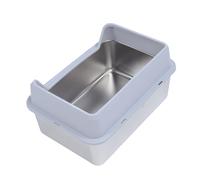 Fdit Bandeja de para Gatos Grande de Acero Inoxidable, Entrada Superior de Lado Alto, Caja de para Gatos Antisalpicaduras con Cuchara, Fácil Acceso para Grandes (Gris Claro)