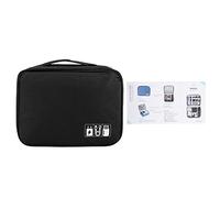 Fdit Bolsa Impermeable para Cable USB, Banco de Energía, Organizador de Auriculares con Rejillas, Poliéster y Material de Nailon (Black)