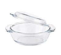 Fdit Cacerola de Vidrio con Alto Contenido de Borosilicato, Utensilios para Hornear Aptos para Horno y Microondas con Tapa, Plato Versátil para Hornear Pan y Almacenar Postres (1L)