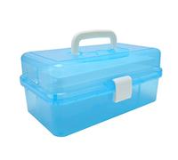 Fdit Caja de Almacenamiento de 3 Capas con Tapa Transparente, Organizador de Plástico Portátil con Asa y 3 Cajones Separados para Suministros de Manualidades, Papelería, Cosméticos, (BLUE)
