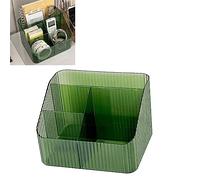 Fdit Caja de Almacenamiento Trapezoidal de 4 Compartimentos, Organizador de Plástico PP con Diseño Transparente para Cosméticos, Mandos a Distancia y Artículos de Papelería (GREEN)
