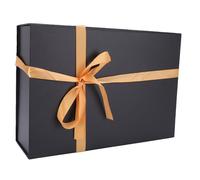 Fdit Caja de Regalo Negra Grande con Cierre Magnético 35x25x10.3 Cm Plegable Preensamblada para Regalos de San Valentín