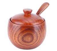 Fdit Caja de Sal de Madera con Cuchara, Recipiente de Almacenamiento de Cocina Vintage con Tapa para Sal, Azúcar y Especias, Caja de Condimentos de Madera Natural de 150 Ml para
