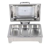 Fdit Calentador de Buffet Eléctrico 9L, Acero Inoxidable con Control de Temperatura 35-80℃ y Tapa de Vidrio Visible para Buffet en Hotel, Restaurante, Hogar, Fiesta (3 compartimentos)