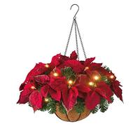 Fdit Canasta de Colgantes Navideños Artificiales con Luces LED, Conos de Pino de Bayas con Helada Artificial Decoraciones Mixtas para el Hogar en el Interior de la Deco Al Aire Libre