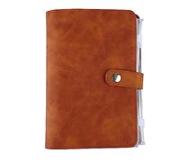 Fdit Carpeta de Efectivo A6, Organizador de Cuero Sintético con 12 Bolsillos con Cremallera y Anillos de Acero, Soporte Compacto para Billetes para Documentos de Viaje, Tarjetas, (BROWN)