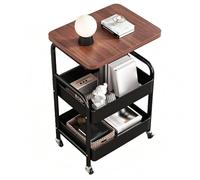 Fdit Carro Rodante de 3 Niveles, Marco de Metal Resistente, Tapa de Madera Maciza, 4 Ruedas Bloqueables, Carro de Almacenamiento Móvil para Oficina, Cocina, Hogar, 41,5 X 28,8 X 77