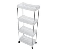 Fdit Carro Rodante de 4 Niveles, Organizador de Almacenamiento de Metal para Baño y Cocina, Carro de Almacenamiento Funcional con Ruedas y Ganchos, Mejora la Utilización del Espacio (White)