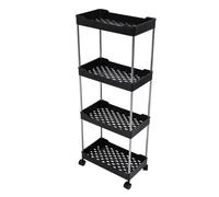Fdit Carro Rodante de 4 Niveles, Organizador de Almacenamiento de Metal para Baño y Cocina, Carro de Almacenamiento Funcional con Ruedas y Ganchos, Mejora la Utilización del Espacio (Black)