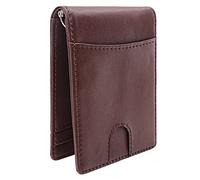 Fdit Cartera Ultrafina con Tarjetero para Hombre, 6 Ranuras para Tarjetas, Clip, Ventana de Identificación, Cartera para Múltiples Tarjetas, Cuero PU, para Uso Diario de Ocio (Café)