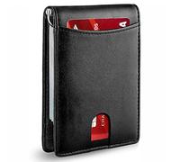 Fdit Cartera Ultrafina con Tarjetero para Hombre, 6 Ranuras para Tarjetas, Clip, Ventana de Identificación, Cartera para Múltiples Tarjetas, Cuero PU, para Uso Diario de Ocio (Black)