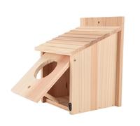Fdit Casa para Pájaros de Madera, Caja Nido para Pájaros, Hábitat para con Puerta de Apertura Frontal, Entrada de 6 Cm para Azules, Petirrojos, Colibríes, Poste de