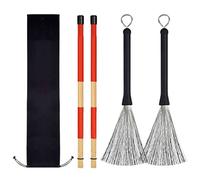 Fdit Cepillo de Tambor, Juego de Alambre de Alambre de Tambor de Acero Inoxidable Flexible para Jóvenes Correas de Roca Baterista de Metal de Metal Rojo Negro