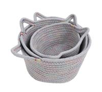 Fdit Cesta Pequeña de Cuerda de Algodón Tejida, Bonito Juego de Cestas con Orejas de Gato para Suministros para Bebés, Cama para Mascotas, Juego de 3, Ideal para Amantes de los Gatos y Baby Showers