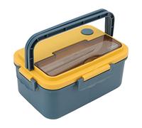 Fdit con Compartimento, Recipiente de Comida de Plástico Apto para Microondas de 1500 Ml con Asa, con Palillos y Cuchara para Oficina y Escuela (Azul elegante)