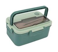 Fdit con Compartimento, Recipiente de Comida de Plástico Apto para Microondas de 1500 Ml con Asa, con Palillos y Cuchara para Oficina y Escuela (GREEN)