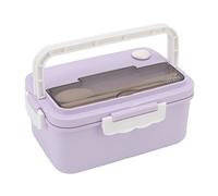 Fdit con Compartimento, Recipiente de Comida de Plástico Apto para Microondas de 1500 Ml con Asa, con Palillos y Cuchara para Oficina y Escuela (taro morado)