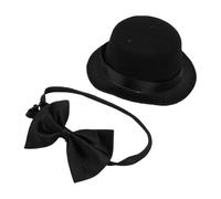 Fdit Conjunto de Pajarita para Sombrero de Mascota, Disfraz de Caballero de Fieltro Negro para Gatos, Perros Pequeños, Conejos, Sombrero de Copa con Correa Ajustable y Pajarita para (1 Juego)