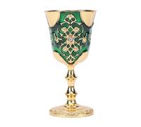Fdit Copa de Esmalte Vintage, Taza Pequeña de Metal Verde con Diamantes de Imitación de Patrón de Vid en Tono Dorado, Copa de Vino para Bebidas Espirituosas para Decoración del Hogar