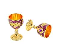 Fdit Copa de Metal Esmaltado con Tallas de Rosas en 3D, Detalles Enjoyados, Copa de Vino Medieval para Aniversario de Fiesta de Boda (PURPLE)