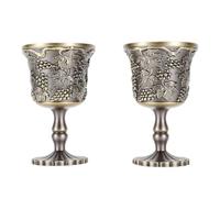 Fdit Copa de Vino de Metal Vintage, Copa para Beber de Bronce en Relieve Retro con Base Ancha y Lisa para Decoración del Hogar y Boda, 2 uds.
