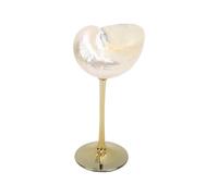 Fdit Copa de Vino Hecha a Mano con Conchas Marinas, Taza de Conchas Naturales para Bebidas de Cóctel Frías para Decoración de Mesa Costera de Bodas en la Playa (Concha plateada con fondo dorado)