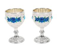 Fdit Copa de Vino Vintage Juego de Copas de Rosas Medievales de 2 Piezas Copas de Vino de Metal Esmaltadas con Rosas Grabadas en 3D para Decoración del Hogar de Bodas